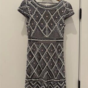 Adrianna Papell Silver Embellished Dress